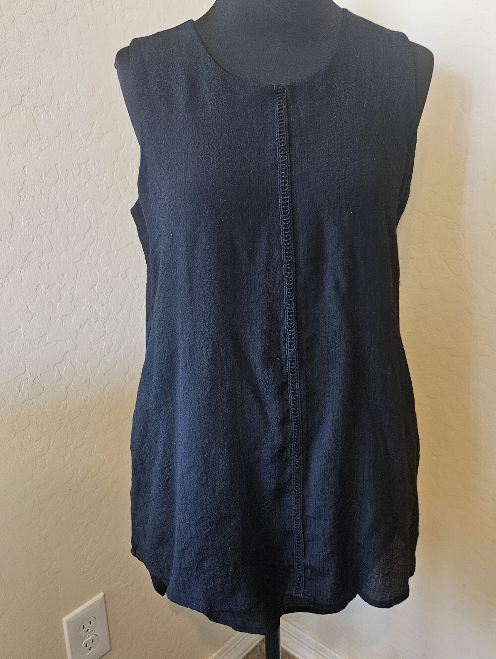 Fever Womens Black Sleeveless Flowy Boho Tunic Tank Top Large